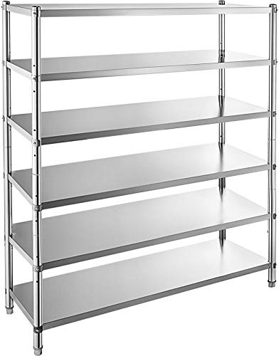 VEVOR Scaffale Robusto 5 Piani in Acciaio Inox 121,9 x 47 x 182,9cm, Scaffale per Carichi Pesanti da 5 Ripiani di Capacità Totale 750kg, per Cucina Garage Officina