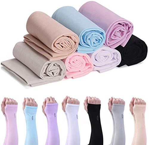 FANDE 7 Paio Manicotti Protezione Solare Manicotto di Raffreddamento Anti-UV con Foro per il Pollice per la Corsa Ciclismo Golf Giardinaggio Attività all'aperto