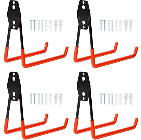 Faankiton Set di 4 ganci da garage, universali in acciaio resistente, ganci e ganci da parete, staffe per garage in acciaio resistente (L, arancione)