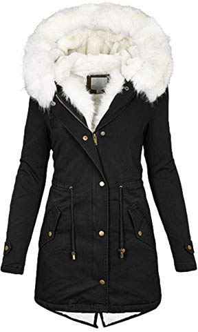 Onsoyours Veste Chaude d'hiver pour Femmes Manteau à Capuche Hiver éPaissir Parka Polaire Chaude en Peluche Blousons avec Fermeture à Glissière et Bouton Doudoune A Noir S
