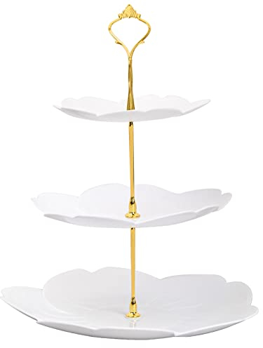 3 Tier Cake Stand Plastic Cupcake Stand Afternoon Tea Cake Stands Tiered Sandwich Stand Sweet Dessert Food Display Serving Tray Platters for Birthday Baby Shower Wedding Christmas Tea Party (White)