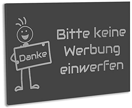 Jung-Edelstahl-Design Briefkastenschild aus V2A Edelstahl – „Bitte keine Werbung oder kostenlosen Zeitungen einwerfen“ – anthrazit oder weiß – pulverbeschichtet – verschiedene Größen (anthrazit)