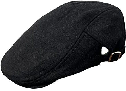 Itzu Cappello da uomo in lana piatto con visiera regolabile taglia unica, Nero , Taglia unica