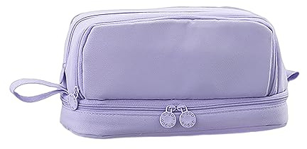 MEMOFYND - Estuche para lápices multicapa de lona, bolsa de almacenamiento portátil (violeta/lila), 22 x 10 x 9,5 cm