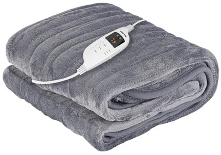 GEEPAS Electric Blanket Heated Throw 130 x 180 cm | Warm Flannel Electric Over Blanket for Sofa Bed Over Heating Protection with 9 Heat Settings & 9 Hour Timer, Auto Off, Machine Washable | Grey