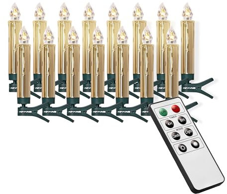 IC Winterworld 15 kabellose LED Christbaumkerzen mit Fernbedienung | Komplett-Set | flammenlose Kerzen mit Tropfen | perfekte Alternative zur Lichterkette (gold glänzend)