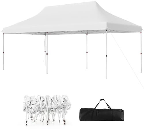 SPOTRAVEL 3m x 6m Pop Up Gazebo, UPF50+ Waterproof Marquee Gazebo Canopy Tent with Carrying Bag, Outdoor 3-Level Height Adjustable Party Tent Shelter for Garden Patio Beach (without Sides, White)