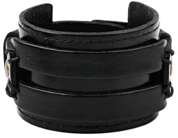 keland Wikinger Leder Manschetten Armband Lederarmband für Damen Herren (B-Schwarz)
