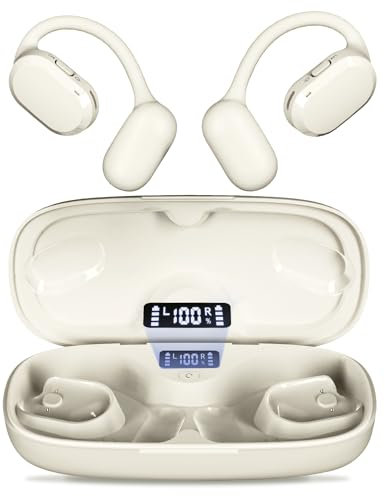 Giveet Écouteurs à oreilles ouvertes, écouteurs de sport sans fil avec double microphone HD avec étui de charge 40h, étanchéité IPX7, casque Bluetooth 5.4 avec crochets auriculaires pour le travail,