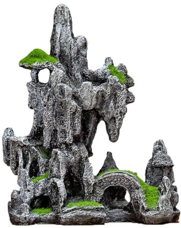 JGZTJXNK Aquarium-Dekoration mit Bergblick, großes Aquarium, Steingarten, Landschaftsbau, Schreibtisch-Ornamente, Innendekoration (grüne Berge und grünes Wasser)