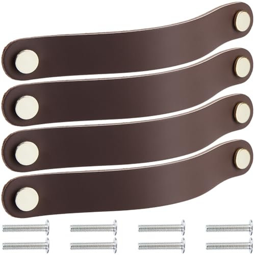 GORGECRAFT 4 Confezione da 20.2cm in Vera Pelle per Armadietti Cassetti Maniglie per Porte Armadi da Cucina Ferramenta in Morbida Pelle Maniglia Decorativa con Vite per Mobili e Armadietti (caffè)