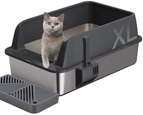 Gimars XL lettiera in acciaio per gatti, ampia vaschetta in acciaio inox da 20L con paletta e pedale, lettiera in metallo ideale per gatti di taglia media e grande