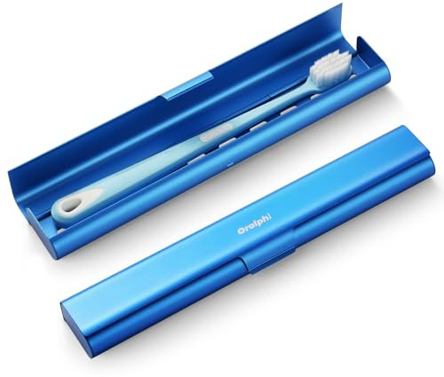 Oralphi Aluminum Toothbrush Travel Case, Portable Travel Toothbrush Holder, Durable Manual Toothbrush Box Container for Traveling, Bathroom, Camping, Business Trip-Blue