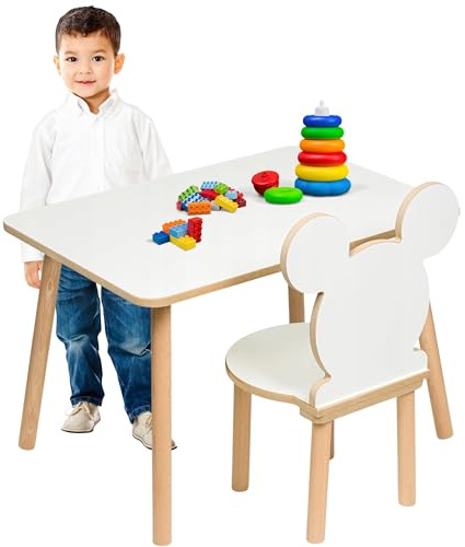 PlayPals Furniture Barnbord och stolset – 50 x 70 x 47 cm bord och barnstol, barnstol med bord, bord och stolar, barndesign | MDF och trä