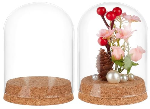 BENECREAT 2 Pcs Glass Display Cloche, 8x12cm Bell Jar Dome with Cork Base, Display Dome Glass for Flower, Plant, Miniature and Craft, Home Decoration, ID: 7.5cm