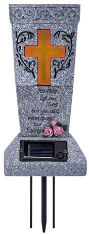Vase funéraire solaire pour cimetière, vases en pierre tombale – Décoration commémorative de jardin avec piques pour éclairage de cour et cimetière