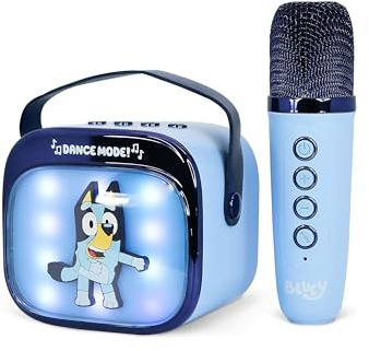 Bluey Mini LED Wireless Karaoke Speaker with Bluetooth Microphone, Blue, Colour-Changing Lights