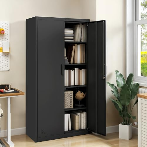 YITAHOME Armoires de Stockage en métal, Armoires verrouillables avec clés et 4 étagères réglables, 180 cm x 90 cm x 45 cm, Noir