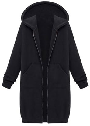 Generisk sweatjacka dam lång med huva, lång huvjacka dam vinter lång jacka lätt huva kappa med dragkedja oversize höstrock fleecejacka långärmad huvtröja med fickor