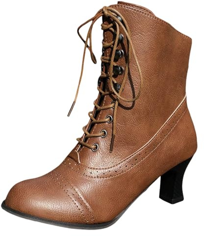 Generisch Ankle Boots Women Heel Big Size Womens British Style Thick Heel Short Boots Mid Calf Motorcycle Boots Women Boots, brown, 9 UK