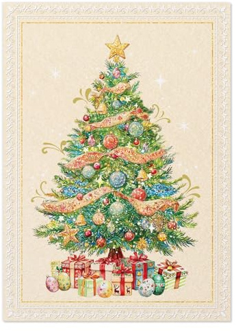 FLYAB Merry Christmas Card with Envelope - Embossed Xmas Card with Gold Foil Printing Festive Shining Christmas Tree Design Gift for Family Friends Coworkers(5x7 Inch)