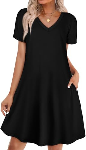 WIHOLL Summer Dresses for Women UK Short Sleeve Beach Dresses V Neck T Shirts Dress with Pockest Elegant Casual Floral,S-XXL