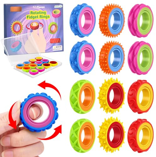 DESPOINA Lot de 12 Anneaux Anti-Stress pour Enfants et Adultes, pour Anxiety Jouets Fidget Sensoriels, Anneau Fidget Spinner, Sensoriels pour Autisme - Jouet Apaisant pour l'Anxiété du Stress
