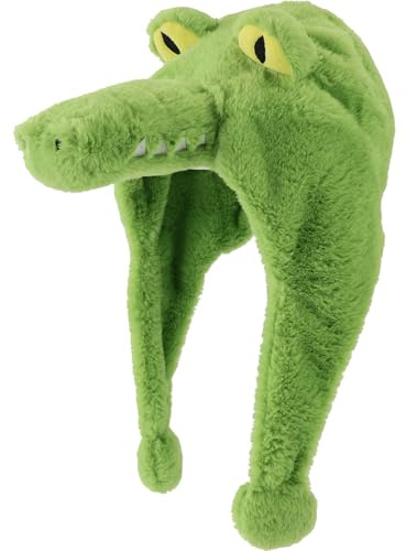 AMAMHAHAVA Alligator Crocodile Plush Hat with Ear Flaps - Cozy Animal Cosplay Beanie Plush Costume Hat - One Size