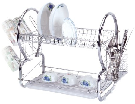 SQ Professional 2Tier Stainless Steel Dish Drainer kitchen Drying Rack with a Cutlery Holder Dish Rack for Kitchen Counter Draining Rack with Drip Tray