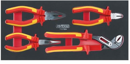 KS Tools 713.7004 - Module de 4 pinces isolées 1000V - Gamme ERGOTORQUE® - Pour servantes et établis - Empreinte des outils découpée au laser - Mousse imputrescible
