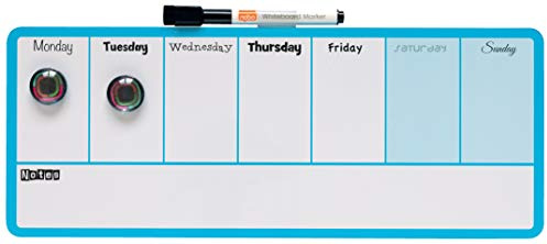 Nobo Magnetisk mini whiteboard veckoplanerare, torkbar, väggmontering, integrerad pennhållare, 2-färgad design, inkl. penna och magneter, 360 x 140 mm, blå, 1904047