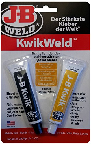 JB Weld 8276-DEU KwikWeld - schnellbindender, stahlverstärkter 2-Komponenten Epoxid-Kleber, bindet in 6 Minuten