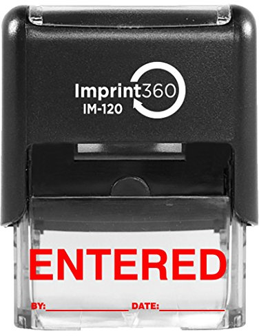 Supply360 AS-IMP1100R - Entered Stamp with By: & Date:, Red Ink, Heavy Duty Commerical Self-Inking Rubber Stamp, 9/16 x 1-1/2 Impression