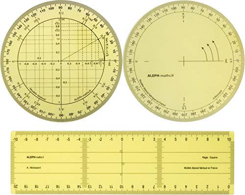 Aleph Pack rentrée - Régle Equerre Grand Modèle + Rapporteur trigonométrie + Rapporteur Circulaire 360°