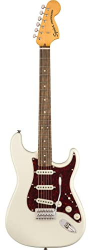 Squier by Fender Classic Vibe '70s Stratocaster E-Gitarre, Olympic White, Retro-Design, brillanter Sound, leicht spielbar, Ahornhals, Vintage-Stil, ideal für Rock, Blues, Jazz & mehr