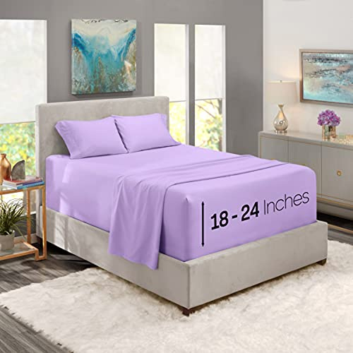 Nestl Full Size Sheets Deep Pocket, Extra Deep Pocket Sheets - Fits Mattress 18-24 Inches, 4 Piece Lavender Sheets Set