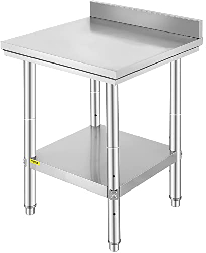 VEVOR Arbeitstisch Küche Edelstahl 60 x 60 x 88 cm Arbeitsplatte Küche 2 Etage Edelstahl Belastung 750 kg mit Montagezubehör für Zubereitung Küche Lebensmittel Mahlzeiten Hotels Büros Krankenhäuser