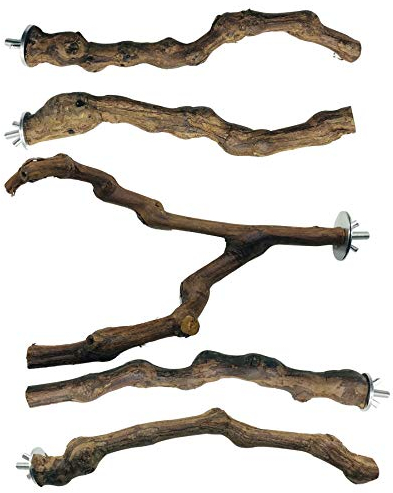 Allazone Naturholz Sitzstangen für Vögel - 5 Stück Traubenstab Papagei Schaukel Spielzeug
