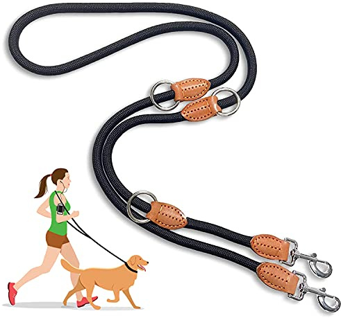Multi-Function Hands Free Dog Rope Leash (7ft) - Strong Dog Training Leads, 1.4cm Thick Nylon Dog Lead [3 Adjustable Lengths] for Small Medium Large Dogs Service Walking Running