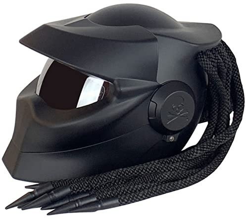 Casco Moto Integrato Predator Robot Casco Con Visiera Parasole Anteriore Trecce Luci Di Avvertimento Casco Moto Integrale Approvato ECE Uomo Donna Adulto Off-road Crociera B,L=(59-60CM)