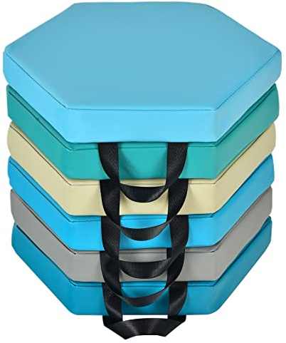 COSTWAY 6er Set Kinder Stuhlkissen mit Griff, Bodenkissen mit Reißverschluss, Sitzkissen Mehrfarbig, Sitzerhöhung Hauptkissen für Kinderzimmer und Kindergarten 38x34cm (Seckseck, Blau)