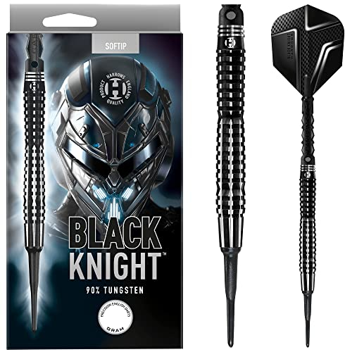 Harrows Black Knight 90% Wolfram-SoftTip-Dart-Set – 18 g und 20 g – inklusive Black Carbon ST Midi-Schäften und Micron Black Knight Flights (20g)