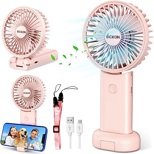 Ventilador de Mano, Ventilador portatil USB con 3 Velocidades Recargable 3 en 1 mini ventilador, Silencioso portátil Plegable Eléctrico Ventilador para el Oficina, Hogar, Viajes, Exterior(Rosa)