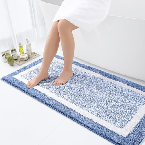 smiry rutschfeste Badezimmerteppich, Super Weich Saugfähig Badematte Waschbar Badteppich Flauschiger Duschvorleger für Badezimmer Mikrofaser Badvorleger Badematten- 60x120 cm, Blau