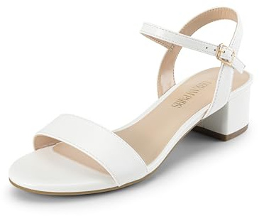 DREAM PAIRS Women's Chunky Low Block Heel Dress Sandals,White-Pu-1,10