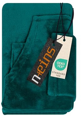 npluseins Coral Fleece gosig filt barn – originalet med ärmar och midjeväska 1448,2043, 90 x 150 cm, petrol