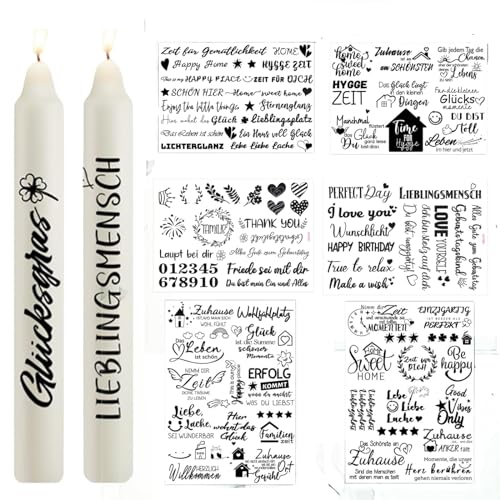 Ymoryiyi 6 Stück Kerzentattoos für Kerzen, Wasserschiebefolie mit Wassertransferdruck - Kerzenfolie & Kerzenaufkleber für Keramik, Holz & Glas - Ideal für Geburtstag, Hochzeit & Home Deko