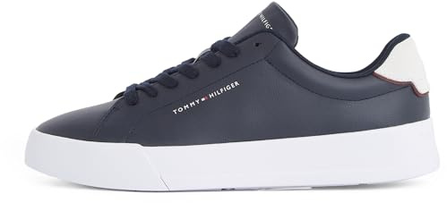Tommy Hilfiger Men’s Detail Essential Leather Court Trainers, Blue (Desert Sky), 9