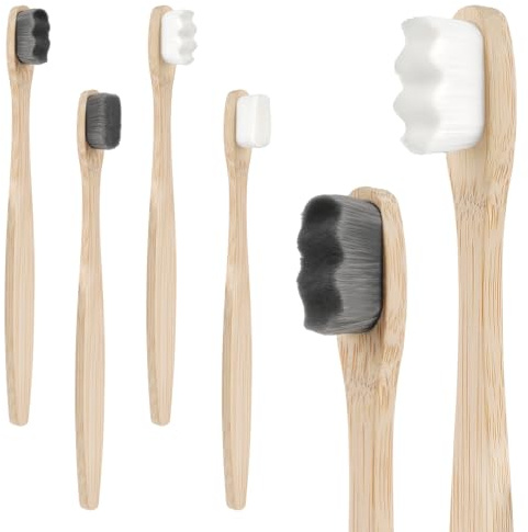 Bamboo Toothbrushes, 4 Pcs Soft Bristle Toothbrush, Eco-Friendly Wooden Toothbrush, 100% Biodegradable Bamboo Tooth Brushes, BPA-Free, Adult (Black and White)