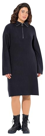Ulla Popken Womenswear Plus Size Curvy Ribbed Knit Long Sleeve Troyer Collar Dress Marine 46+ 831589130